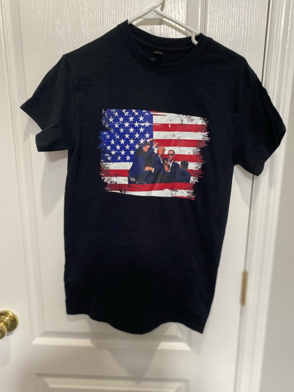 Gildan Black Tee with Red & White Flag Graphic